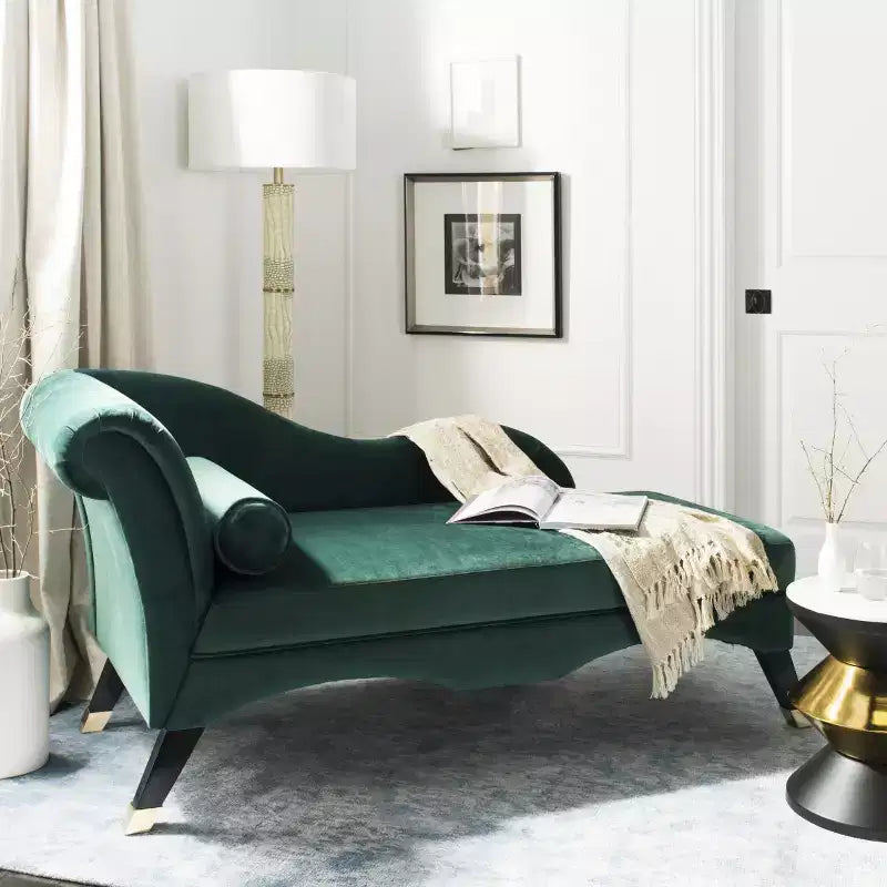 Left Arm Velvet Chaise Lounge, Eucalyptus & Rubberwood Frame, Attached Cushions, 550 lb Capacity