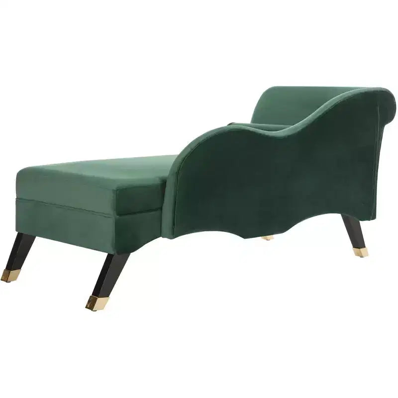 Left Arm Velvet Chaise Lounge, Eucalyptus & Rubberwood Frame, Attached Cushions, 550 lb Capacity