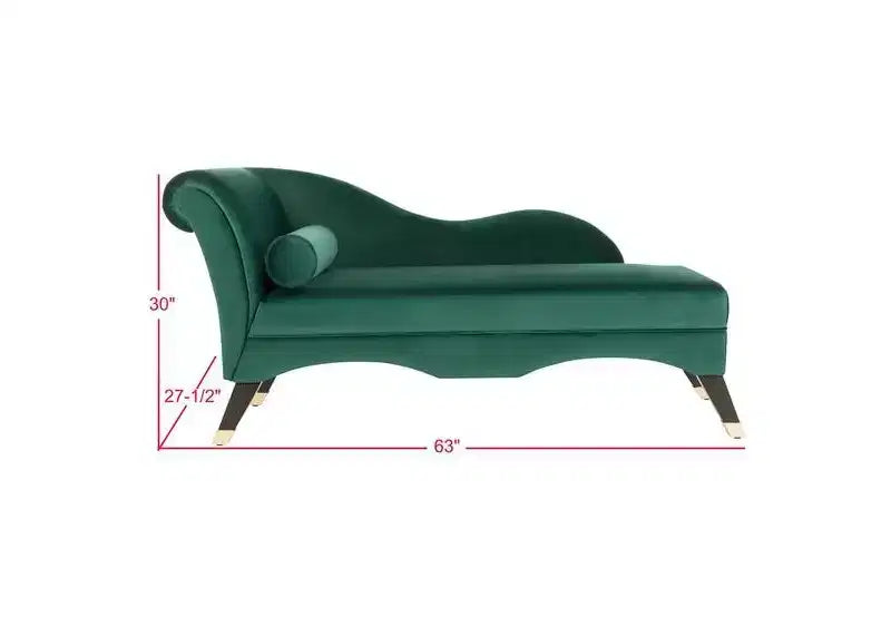 Left Arm Velvet Chaise Lounge, Eucalyptus & Rubberwood Frame, Attached Cushions, 550 lb Capacity