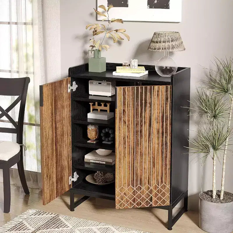 5-Tier Shoe Rack Organizer Cabinet with Doors, Holds 25 Pairs, Metal Frame, Wood Shelves