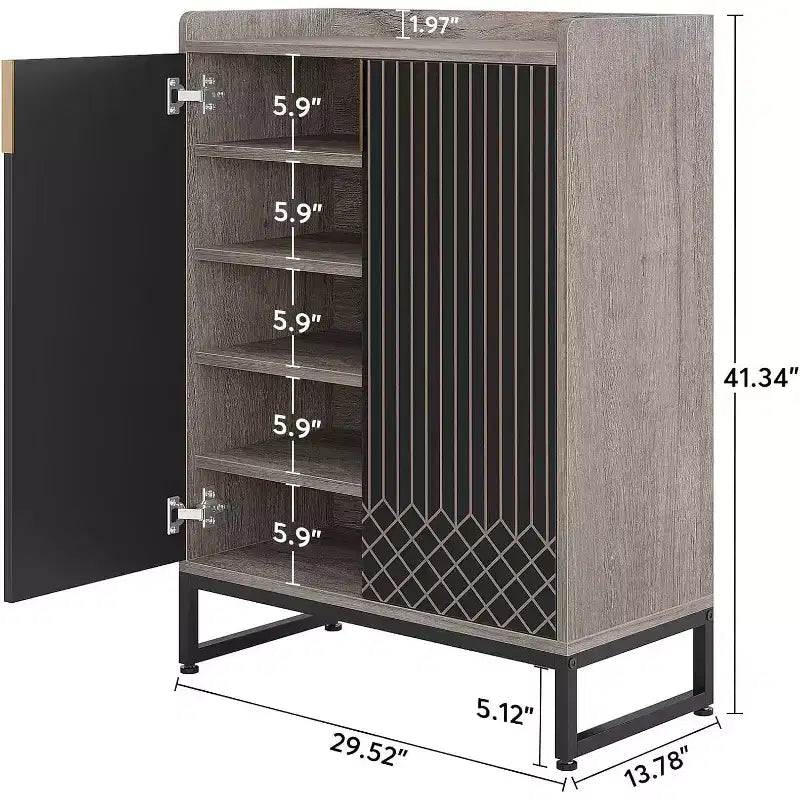 5-Tier Shoe Rack Organizer Cabinet with Doors, Holds 25 Pairs, Metal Frame, Wood Shelves