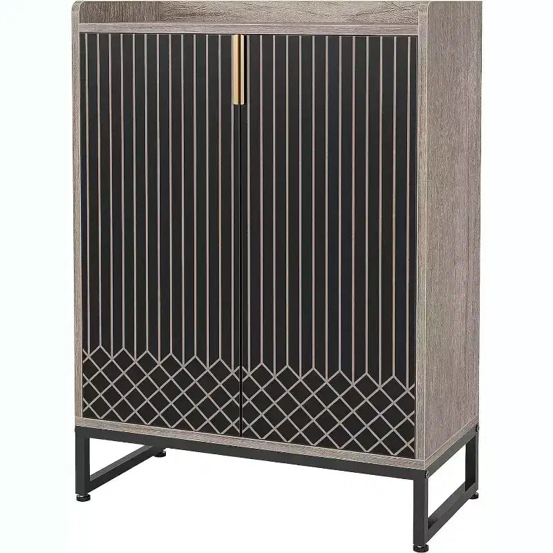 5-Tier Shoe Rack Organizer Cabinet with Doors, Holds 25 Pairs, Metal Frame, Wood Shelves