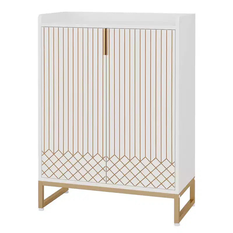 5-Tier Shoe Rack Organizer Cabinet with Doors, Holds 25 Pairs, Metal Frame, Wood Shelves