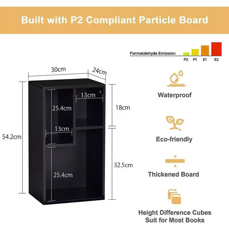 3-Shelf Wood Bookcase, Open Display Storage, Soft Edges, Multiple Color Options