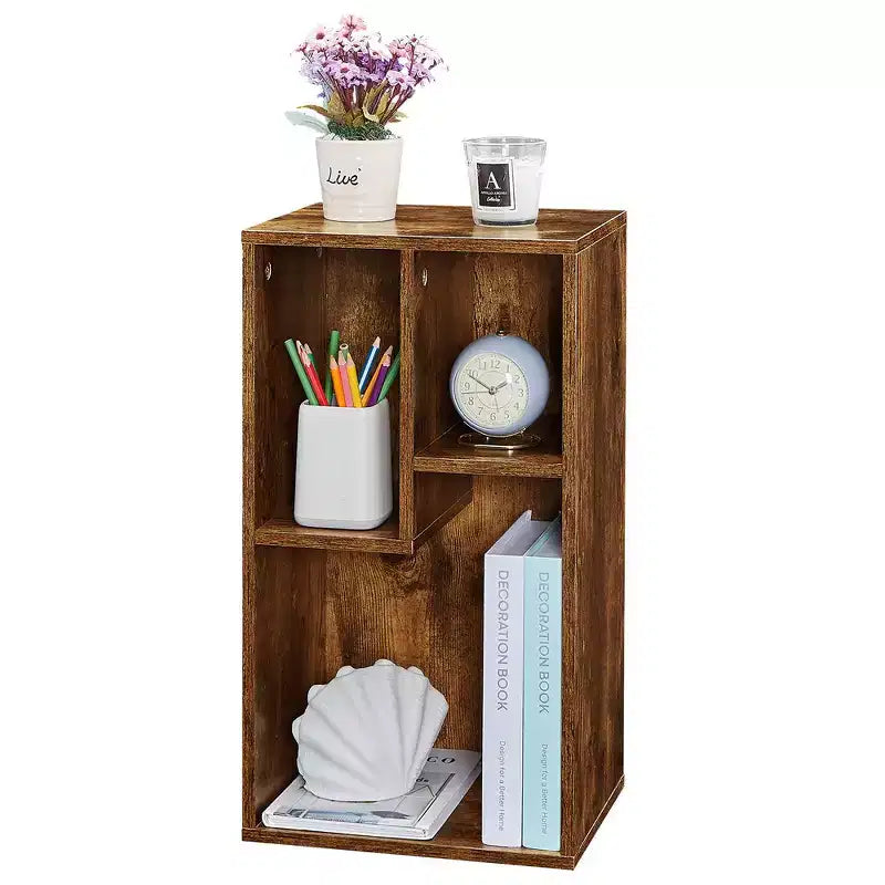 3-Shelf Wood Bookcase, Open Display Storage, Soft Edges, Multiple Color Options