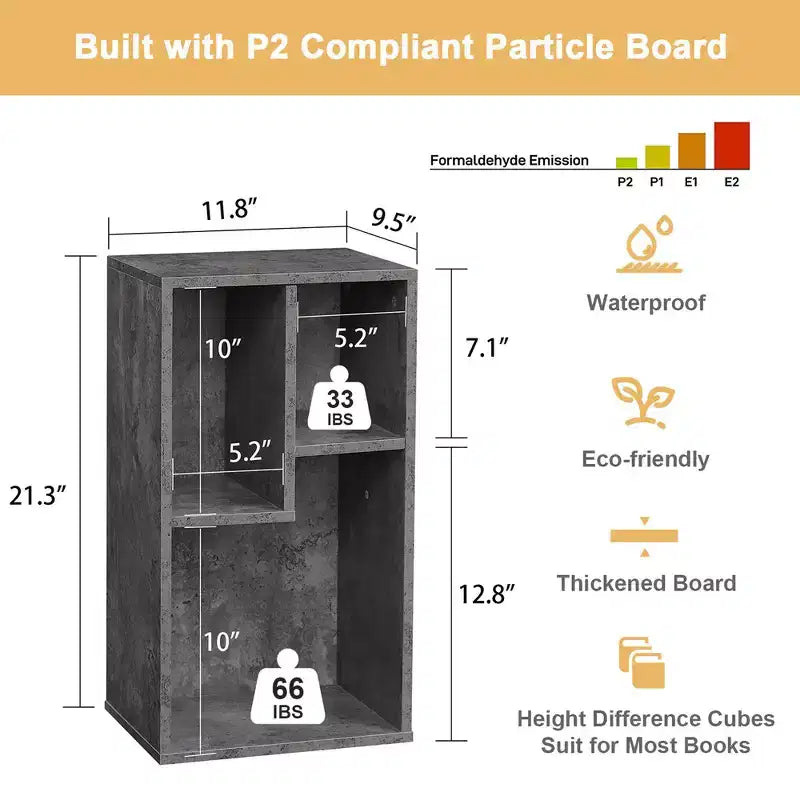 3-Shelf Wood Bookcase, Open Display Storage, Soft Edges, Multiple Color Options