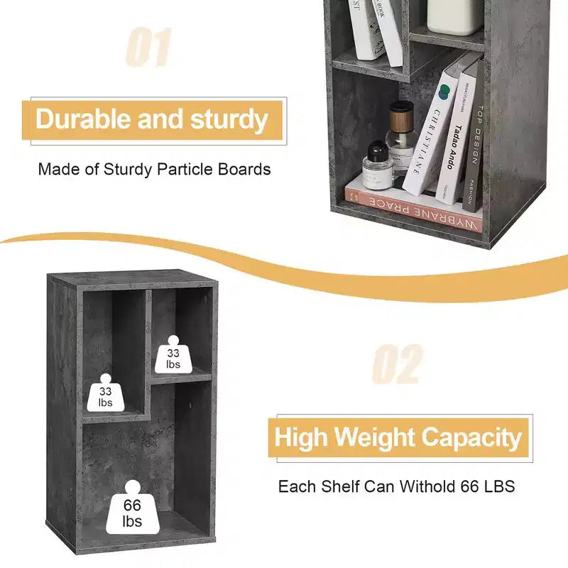 3-Shelf Wood Bookcase, Open Display Storage, Soft Edges, Multiple Color Options