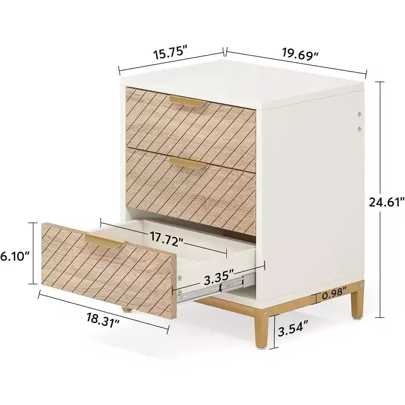 Wooden 3-Drawer Nightstand, White, Metal Frame, Adjustable Feet, Fits Bedrooms & Entryways