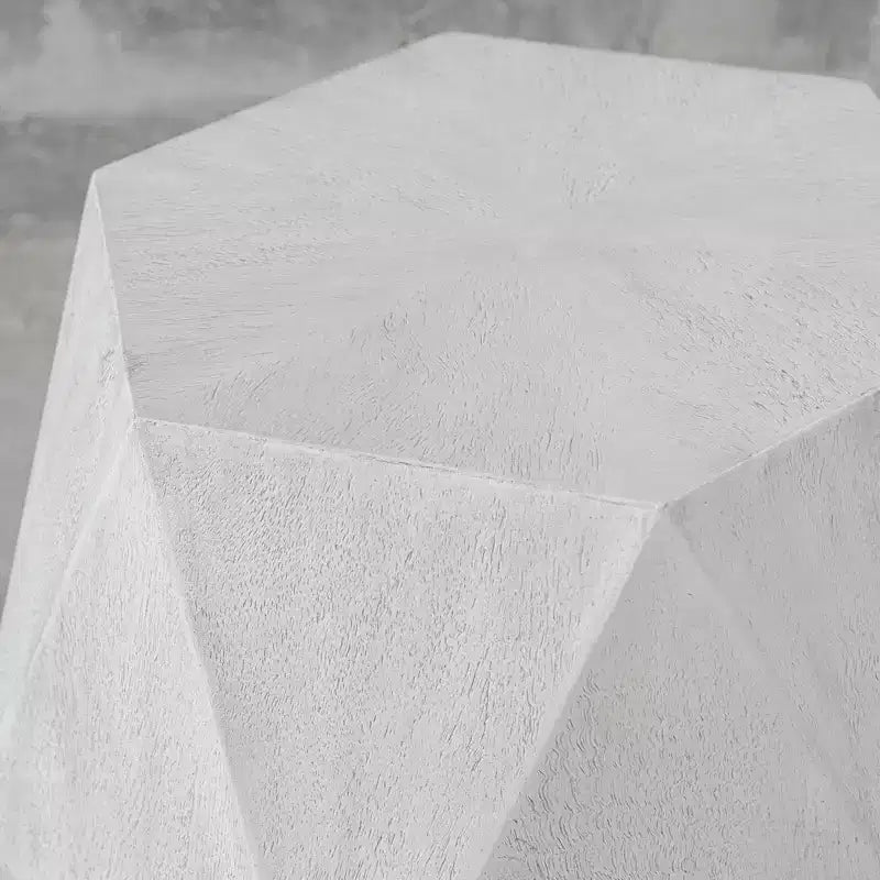 18" Geometric Wood Accent Table, White Ceruse Finish, Mango Veneer, Sunburst Top, No Assembly