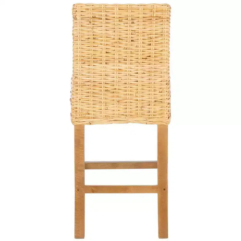 Rattan Counter Stool, Mango Wood Frame, Mid Back, Footrest, Fixed 23.6" Seat Height, 225 lb Capacity