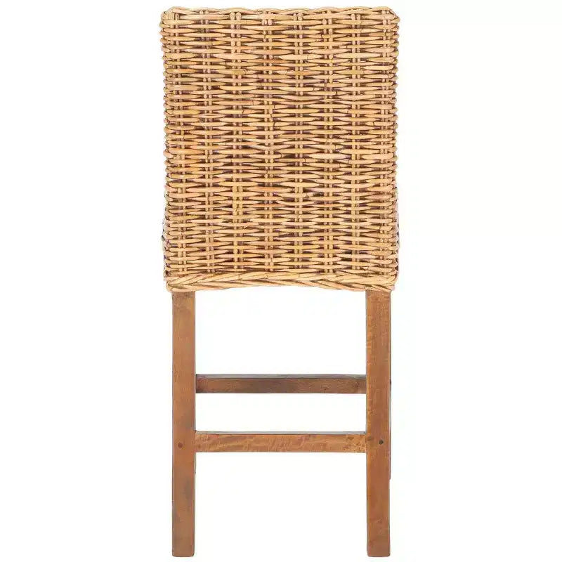 Rattan Counter Stool, Mango Wood Frame, Mid Back, Footrest, Fixed 23.6" Seat Height, 225 lb Capacity