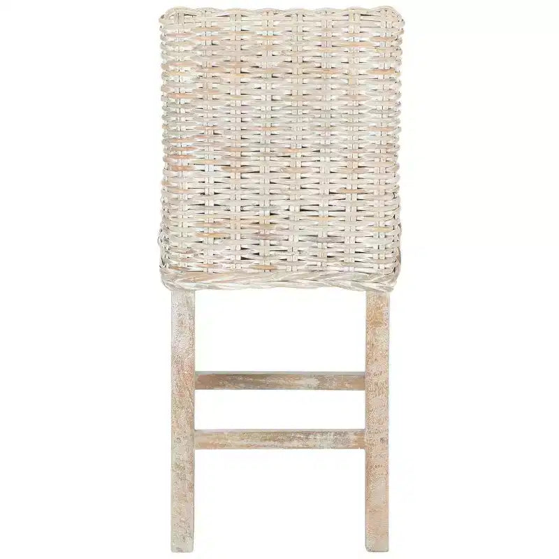 Rattan Counter Stool, Mango Wood Frame, Mid Back, Footrest, Fixed 23.6" Seat Height, 225 lb Capacity