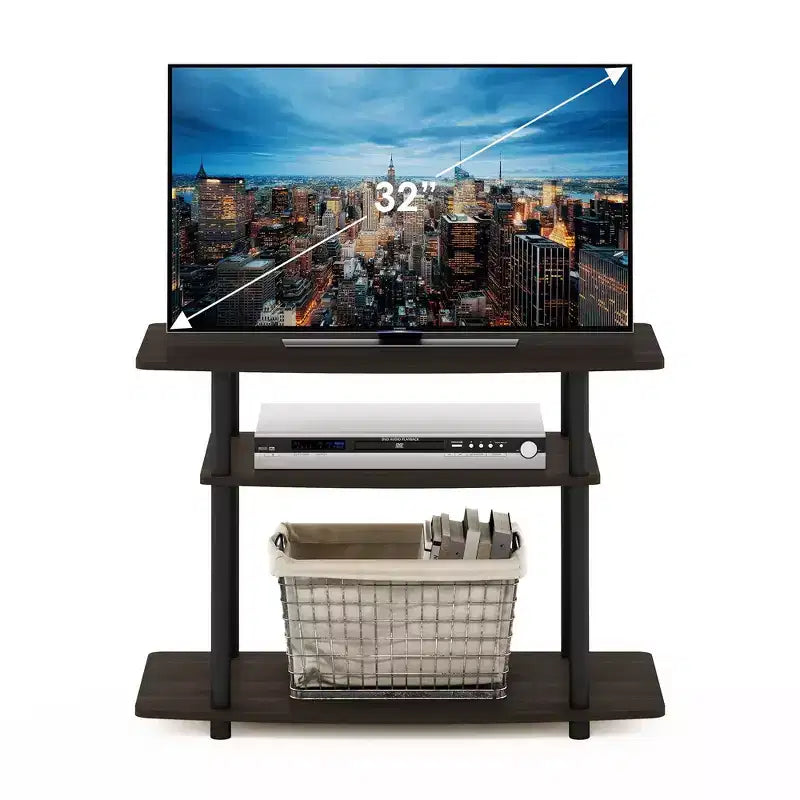 3-Tier TV Stand Console Table, Fits TVs up to 30", Dark Brown & Black, Wood Composite, No Tools