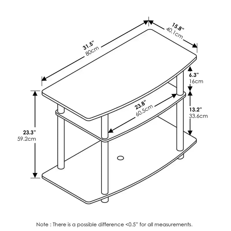 3-Tier TV Stand Console Table, Fits TVs up to 30", Dark Brown & Black, Wood Composite, No Tools