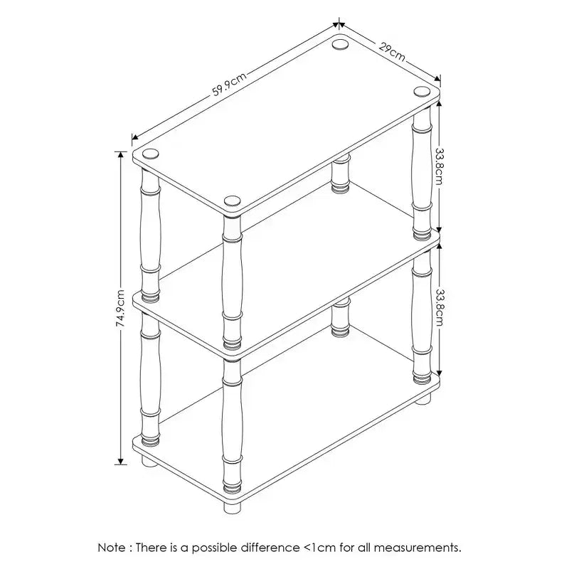 3-Tier Open Bookshelf, Freestanding Display Rack, Classic Tube Frame, Beech & White, 29.6" Tall