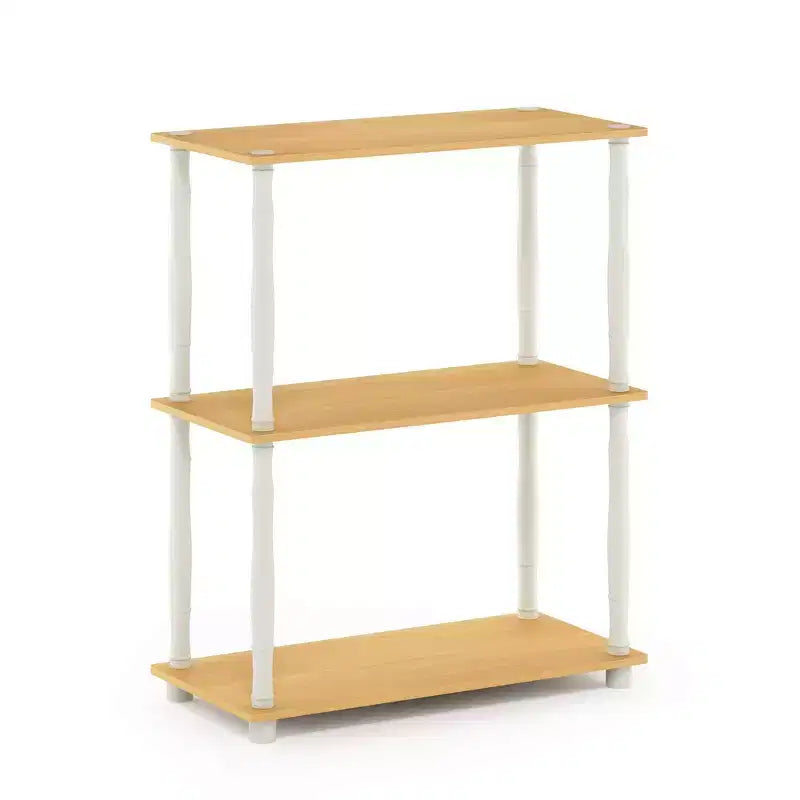 3-Tier Open Bookshelf, Freestanding Display Rack, Classic Tube Frame, Beech & White, 29.6" Tall