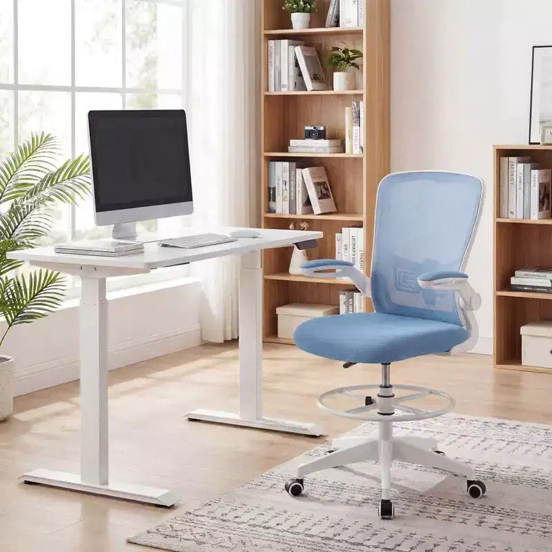Swivel Drafting Chair with Flip-Up Armrests, Adjustable Lumbar Support & Height, 300 lb