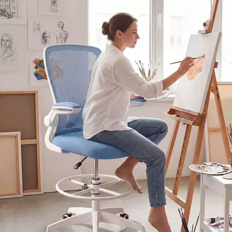 Swivel Drafting Chair with Flip-Up Armrests, Adjustable Lumbar Support & Height, 300 lb
