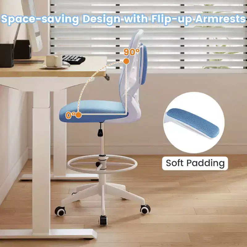 Swivel Drafting Chair with Flip-Up Armrests, Adjustable Lumbar Support & Height, 300 lb