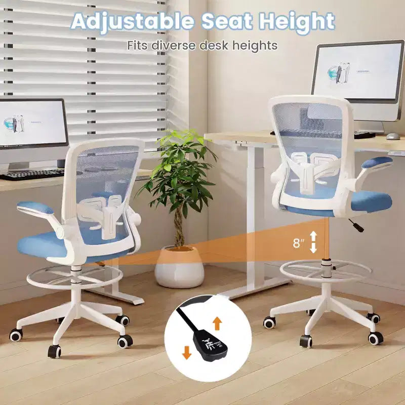 Swivel Drafting Chair with Flip-Up Armrests, Adjustable Lumbar Support & Height, 300 lb