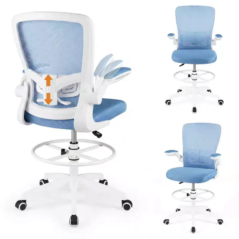 Swivel Drafting Chair with Flip-Up Armrests, Adjustable Lumbar Support & Height, 300 lb