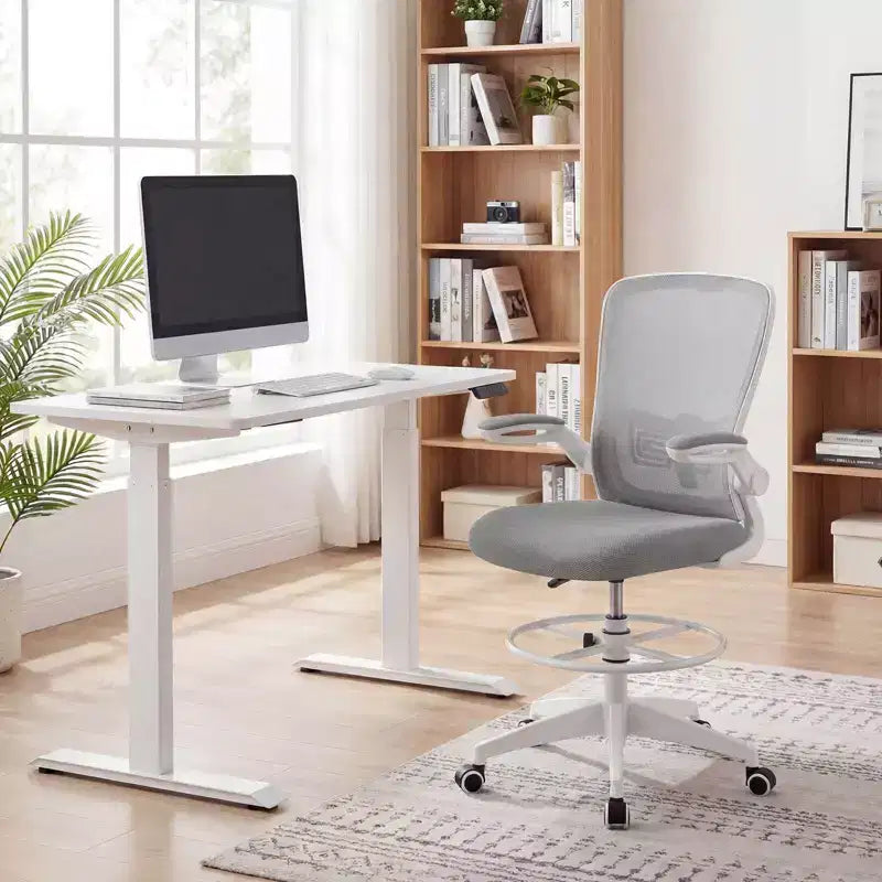 Swivel Drafting Chair with Flip-Up Armrests, Adjustable Lumbar Support & Height, 300 lb