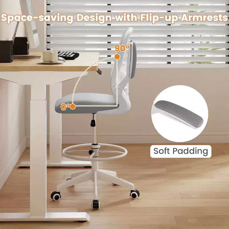 Swivel Drafting Chair with Flip-Up Armrests, Adjustable Lumbar Support & Height, 300 lb