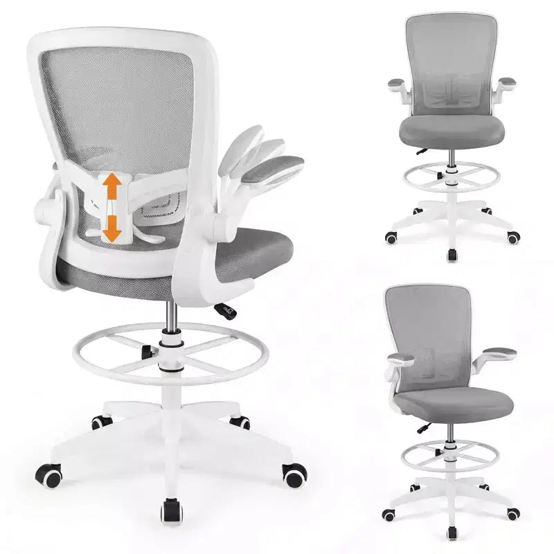 Swivel Drafting Chair with Flip-Up Armrests, Adjustable Lumbar Support & Height, 300 lb