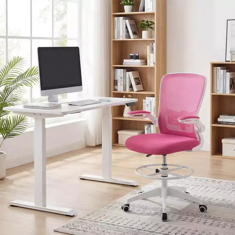 Swivel Drafting Chair with Flip-Up Armrests, Adjustable Lumbar Support & Height, 300 lb