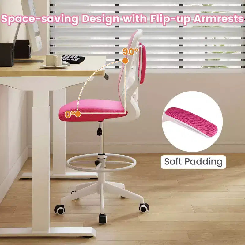 Swivel Drafting Chair with Flip-Up Armrests, Adjustable Lumbar Support & Height, 300 lb