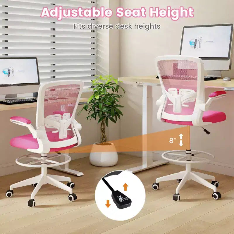 Swivel Drafting Chair with Flip-Up Armrests, Adjustable Lumbar Support & Height, 300 lb