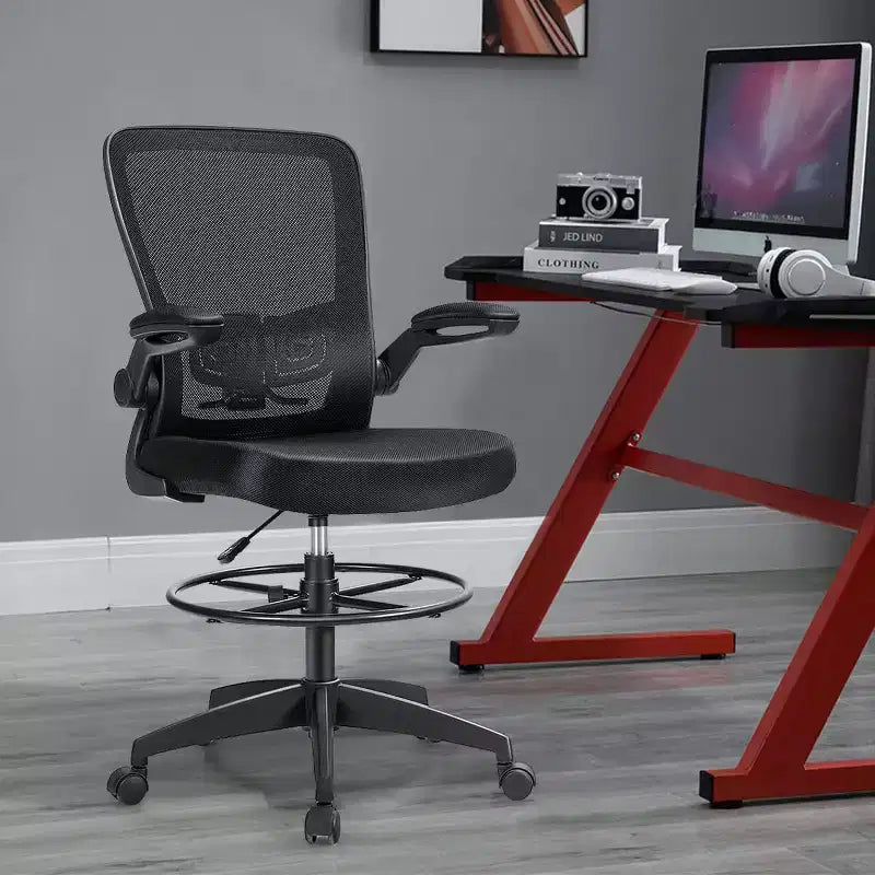 Swivel Drafting Chair with Flip-Up Armrests, Adjustable Lumbar Support & Height, 300 lb