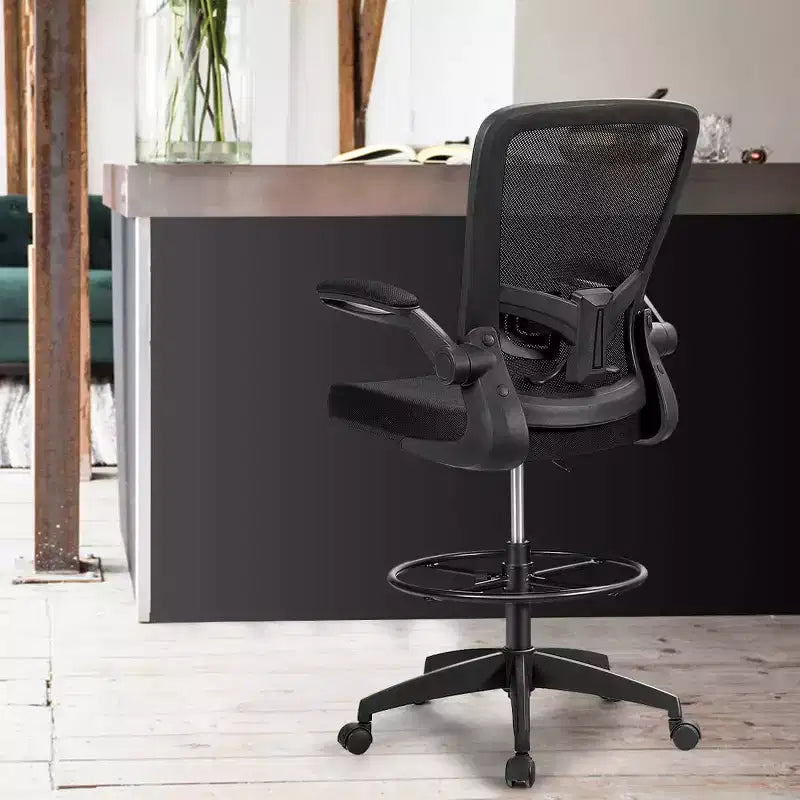 Swivel Drafting Chair with Flip-Up Armrests, Adjustable Lumbar Support & Height, 300 lb