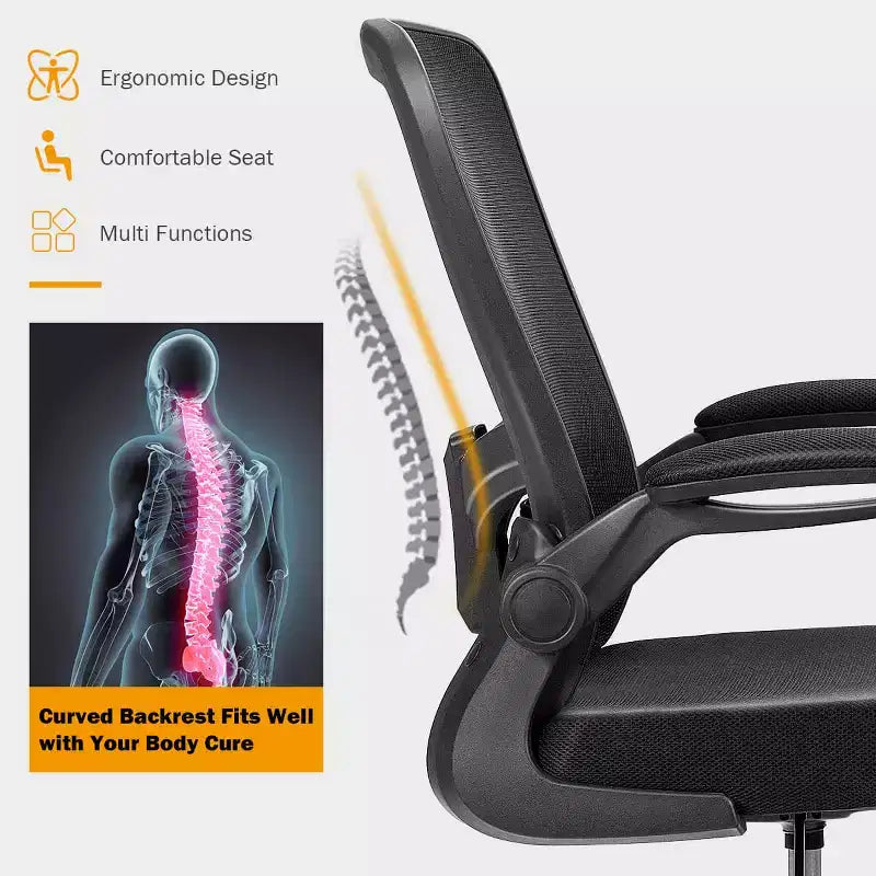Swivel Drafting Chair with Flip-Up Armrests, Adjustable Lumbar Support & Height, 300 lb