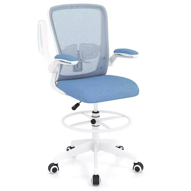 Swivel Drafting Chair with Flip-Up Armrests, Adjustable Lumbar Support & Height, 300 lb