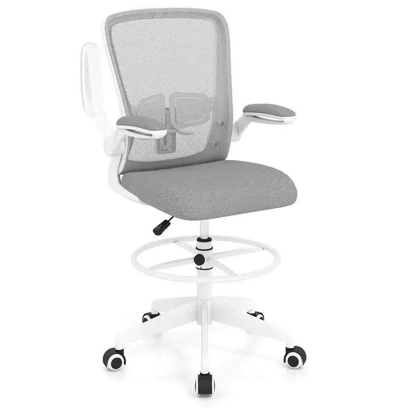 Swivel Drafting Chair with Flip-Up Armrests, Adjustable Lumbar Support & Height, 300 lb