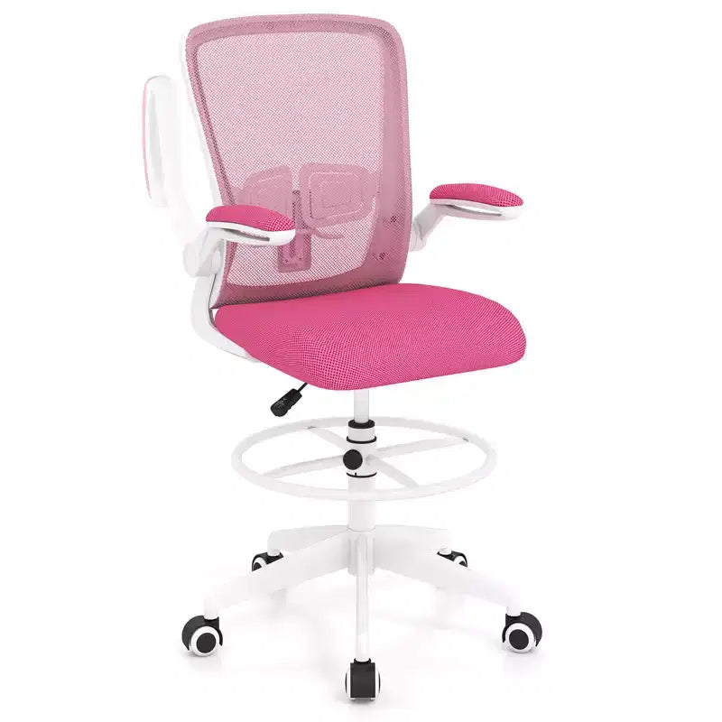 Swivel Drafting Chair with Flip-Up Armrests, Adjustable Lumbar Support & Height, 300 lb