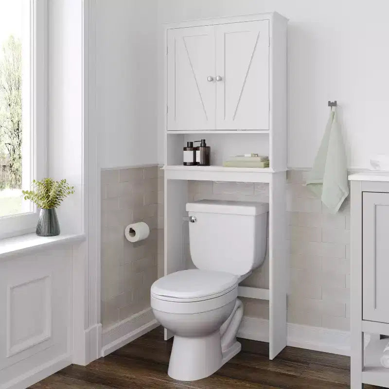 Farmhouse Over-the-Toilet Bathroom Storage Cabinet with Adjustable Shelf & Magnetic Doors