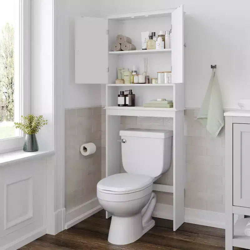 Farmhouse Over-the-Toilet Bathroom Storage Cabinet with Adjustable Shelf & Magnetic Doors