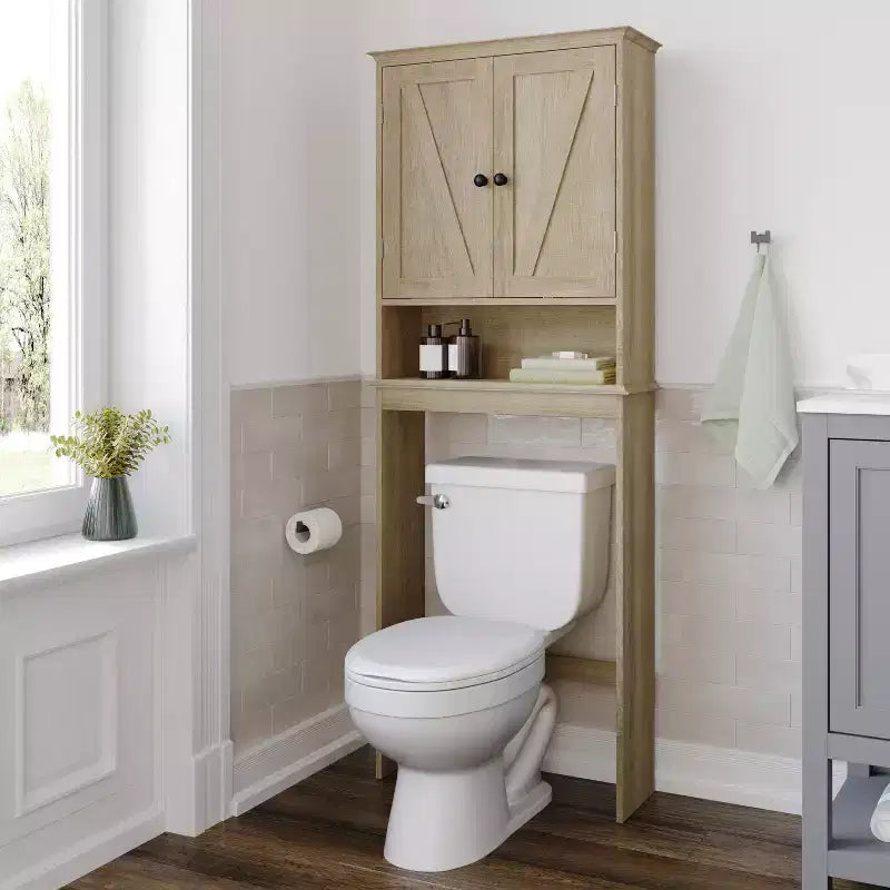 Farmhouse Over-the-Toilet Bathroom Storage Cabinet with Adjustable Shelf & Magnetic Doors