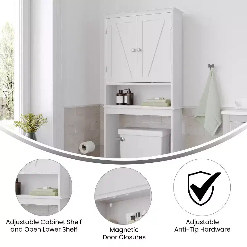 Farmhouse Over-the-Toilet Bathroom Storage Cabinet with Adjustable Shelf & Magnetic Doors