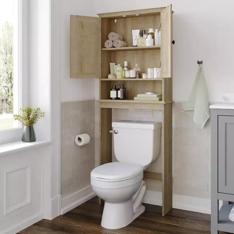 Farmhouse Over-the-Toilet Bathroom Storage Cabinet with Adjustable Shelf & Magnetic Doors
