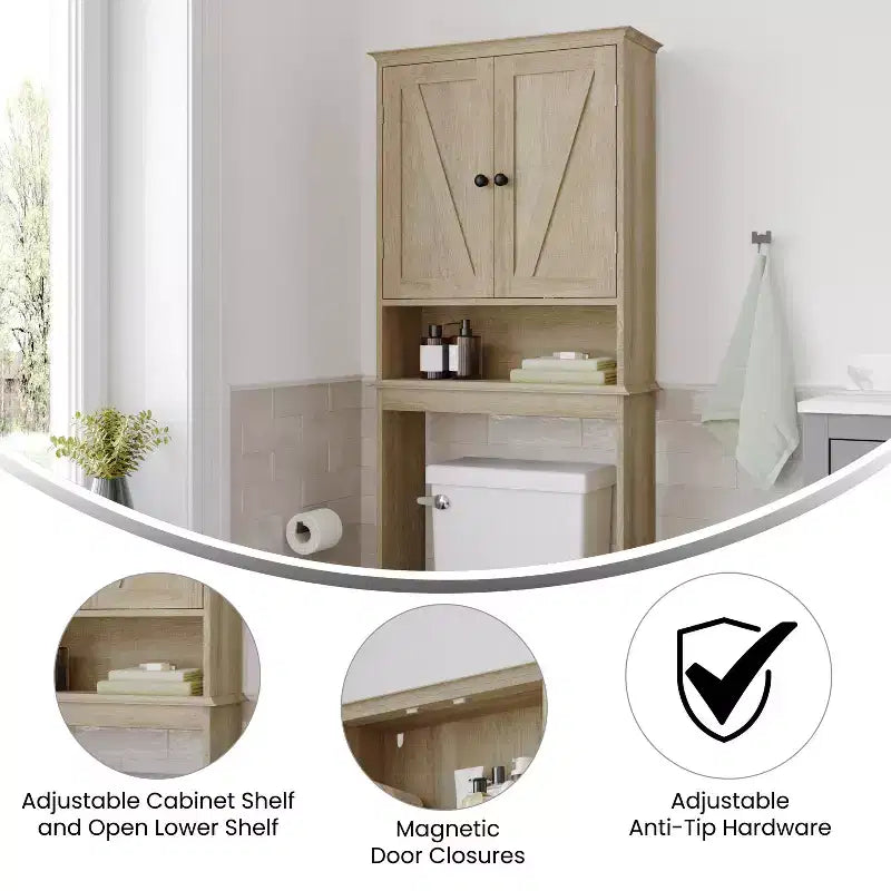 Farmhouse Over-the-Toilet Bathroom Storage Cabinet with Adjustable Shelf & Magnetic Doors