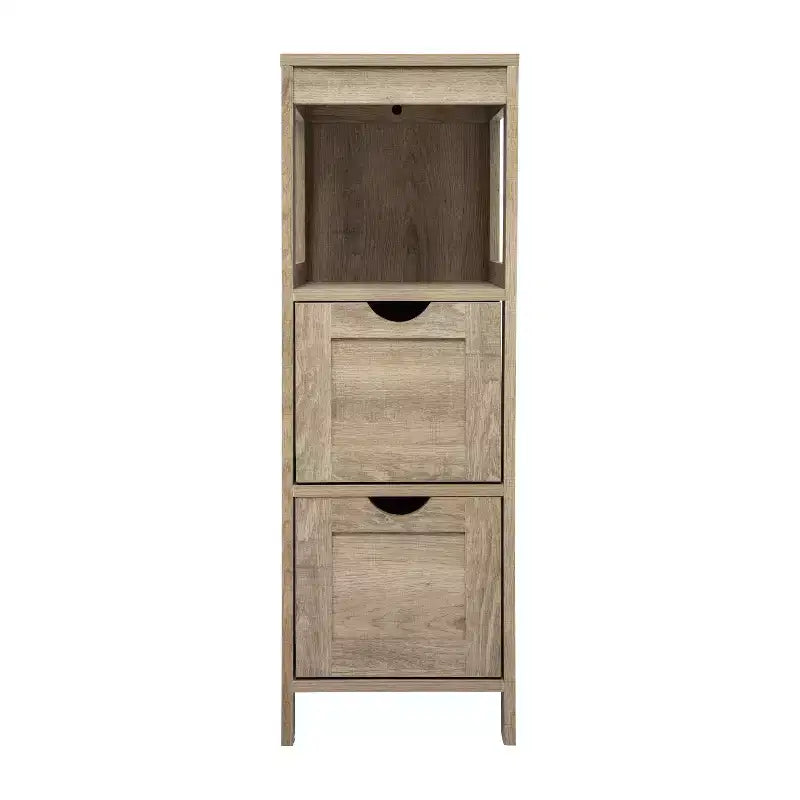 Bathroom Storage Cabinet with 2 Removable Drawers & Open Display Shelf, Farmhouse, Engineered Wood