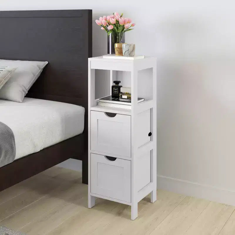 Bathroom Storage Cabinet with 2 Removable Drawers & Open Display Shelf, Farmhouse, Engineered Wood