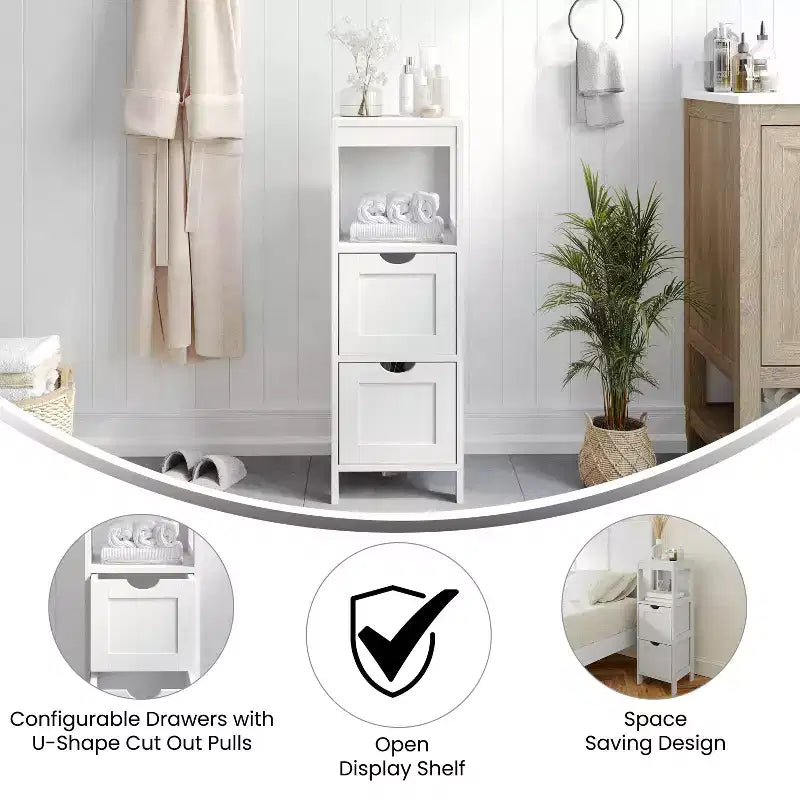 Bathroom Storage Cabinet with 2 Removable Drawers & Open Display Shelf, Farmhouse, Engineered Wood