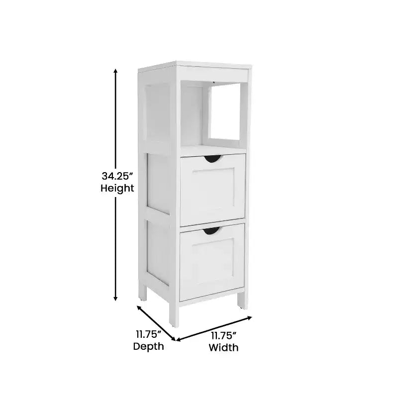 Bathroom Storage Cabinet with 2 Removable Drawers & Open Display Shelf, Farmhouse, Engineered Wood