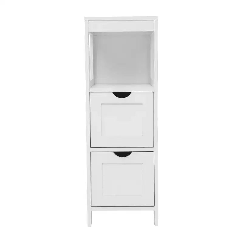 Bathroom Storage Cabinet with 2 Removable Drawers & Open Display Shelf, Farmhouse, Engineered Wood
