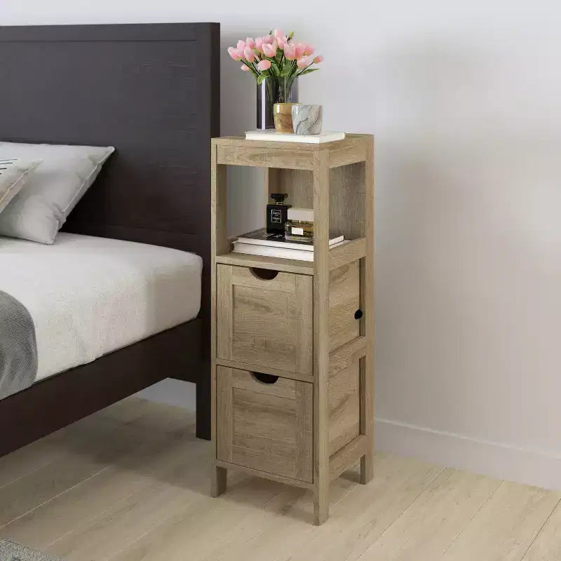 Bathroom Storage Cabinet with 2 Removable Drawers & Open Display Shelf, Farmhouse, Engineered Wood