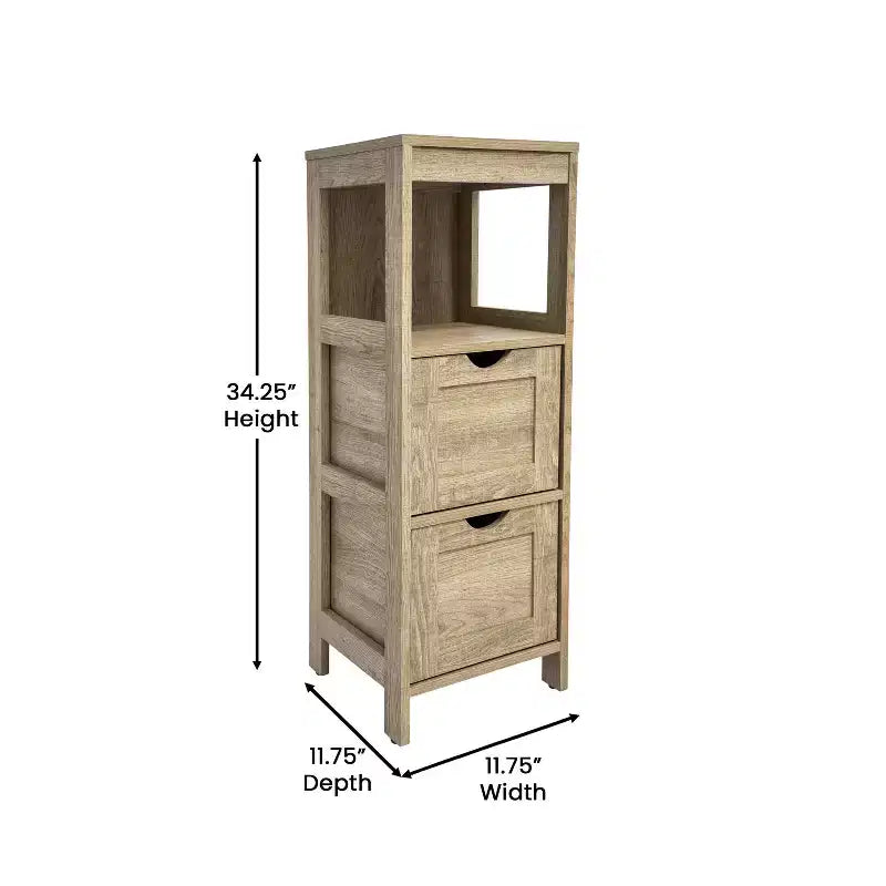 Bathroom Storage Cabinet with 2 Removable Drawers & Open Display Shelf, Farmhouse, Engineered Wood